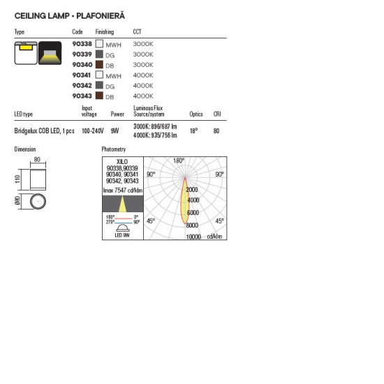 Plafoniera exterior Xilo, gri inchis, LED, 9W, 687 lumeni, IP54, 90339