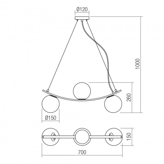 Lustra Smarter Volley, negru, sticla, 3XE14, L.70 cm, 01-2718